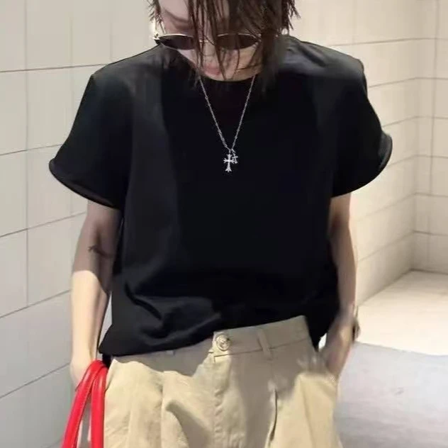 【小松鼠】圆领百搭纯色短袖短款通勤韩版螺纹简约极简风 H0081