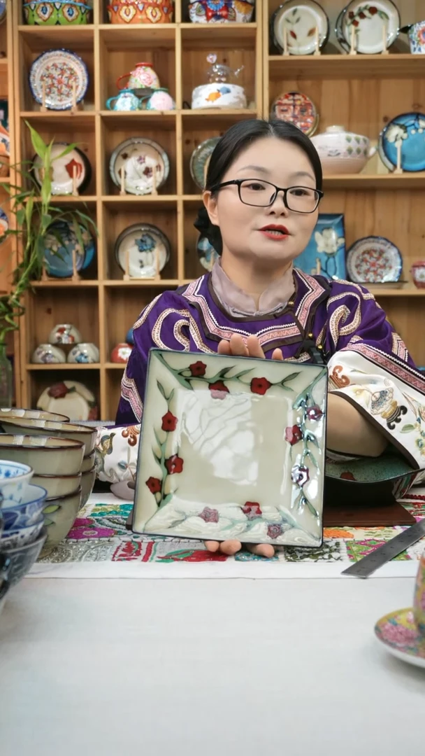 瓷片小可高温陶瓷2只方盘
