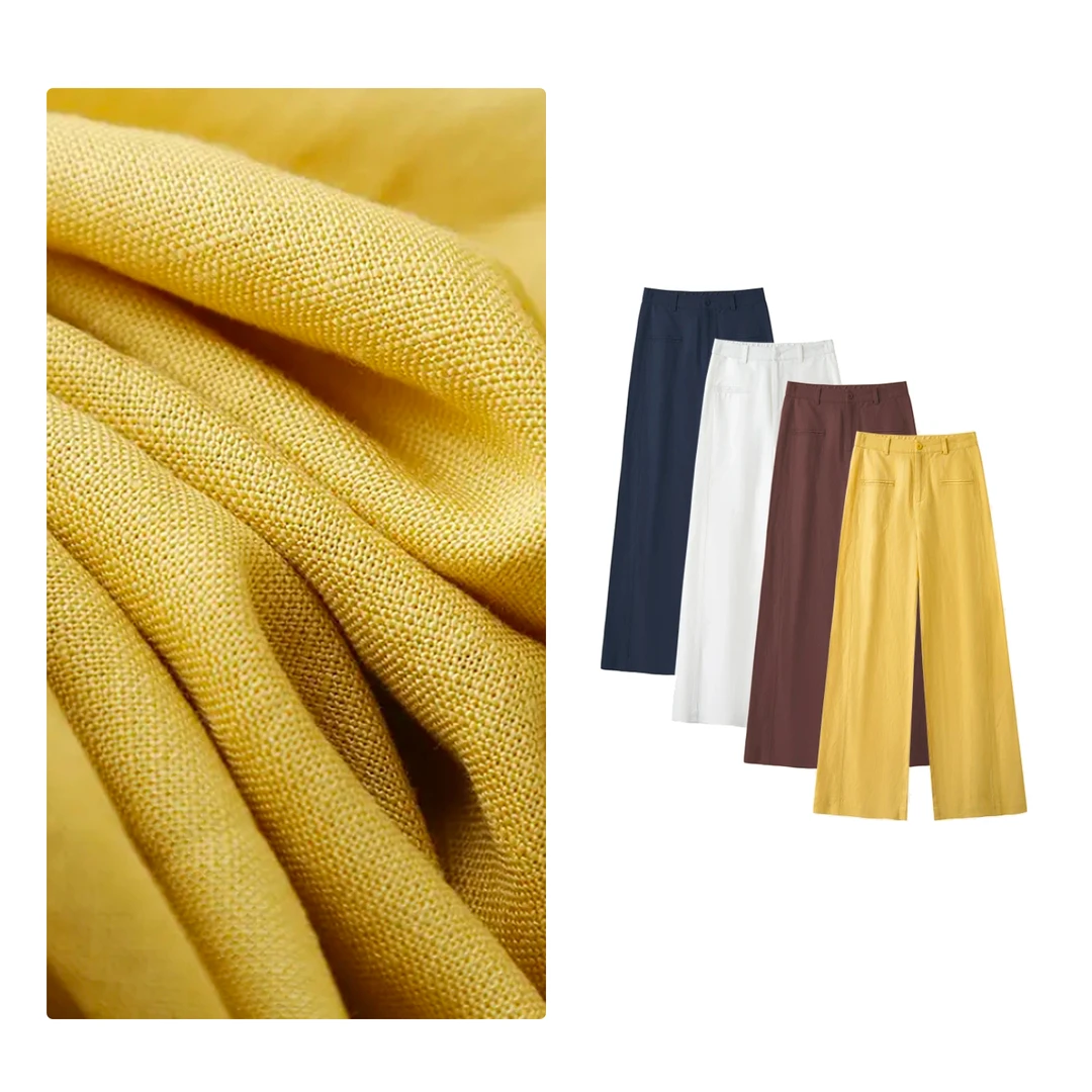 B 门店89&9！天然植物天丝雨露亚麻裤」爆款休闲直筒阔腿裤女C23020