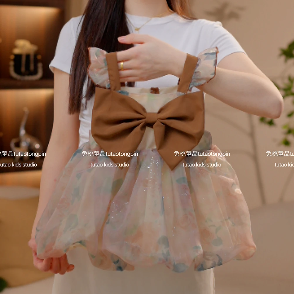 【莫奈の花园】2025夏季新款女童大蝴蝶结网纱吊带礼服裙公主裙轻奢