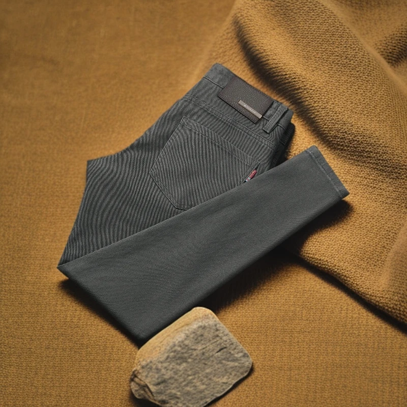 维斯克纳牛仔裤男休闲秋冬厚款修身小直筒长裤子韩版男士中腰百搭