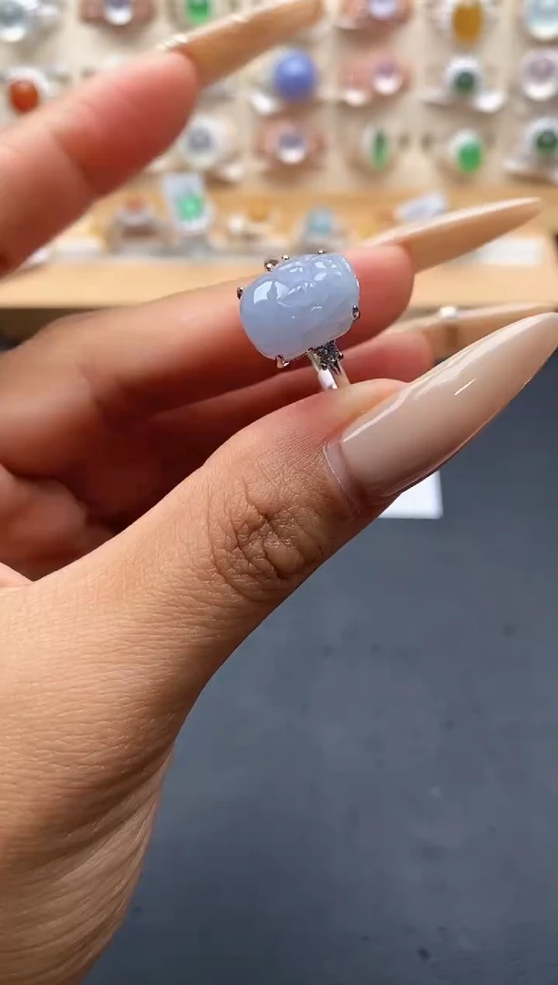 银S925镶嵌戒指翡翠缅甸天然A货翡翠1 5-8