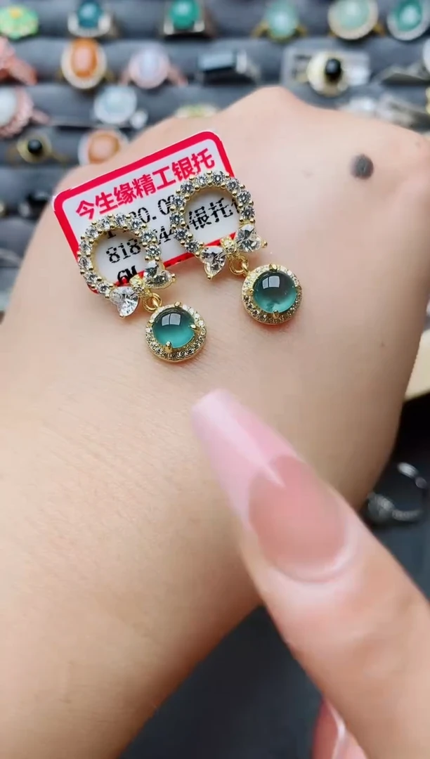 翡翠戒指银S925镶嵌瑞丽市颜玉珠宝