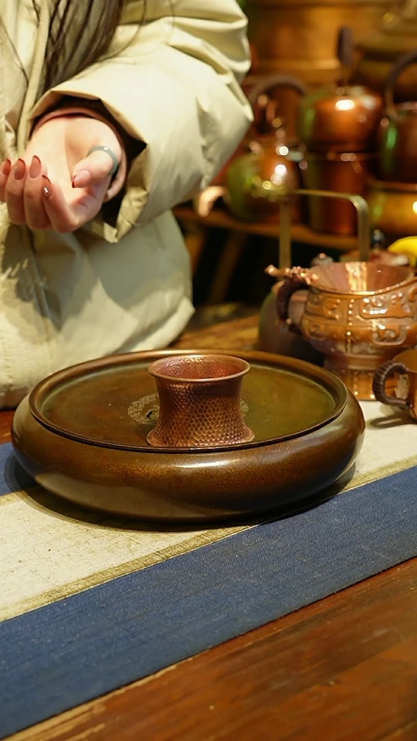 【闪购商品】纯紫铜原色锤纹茶漏托