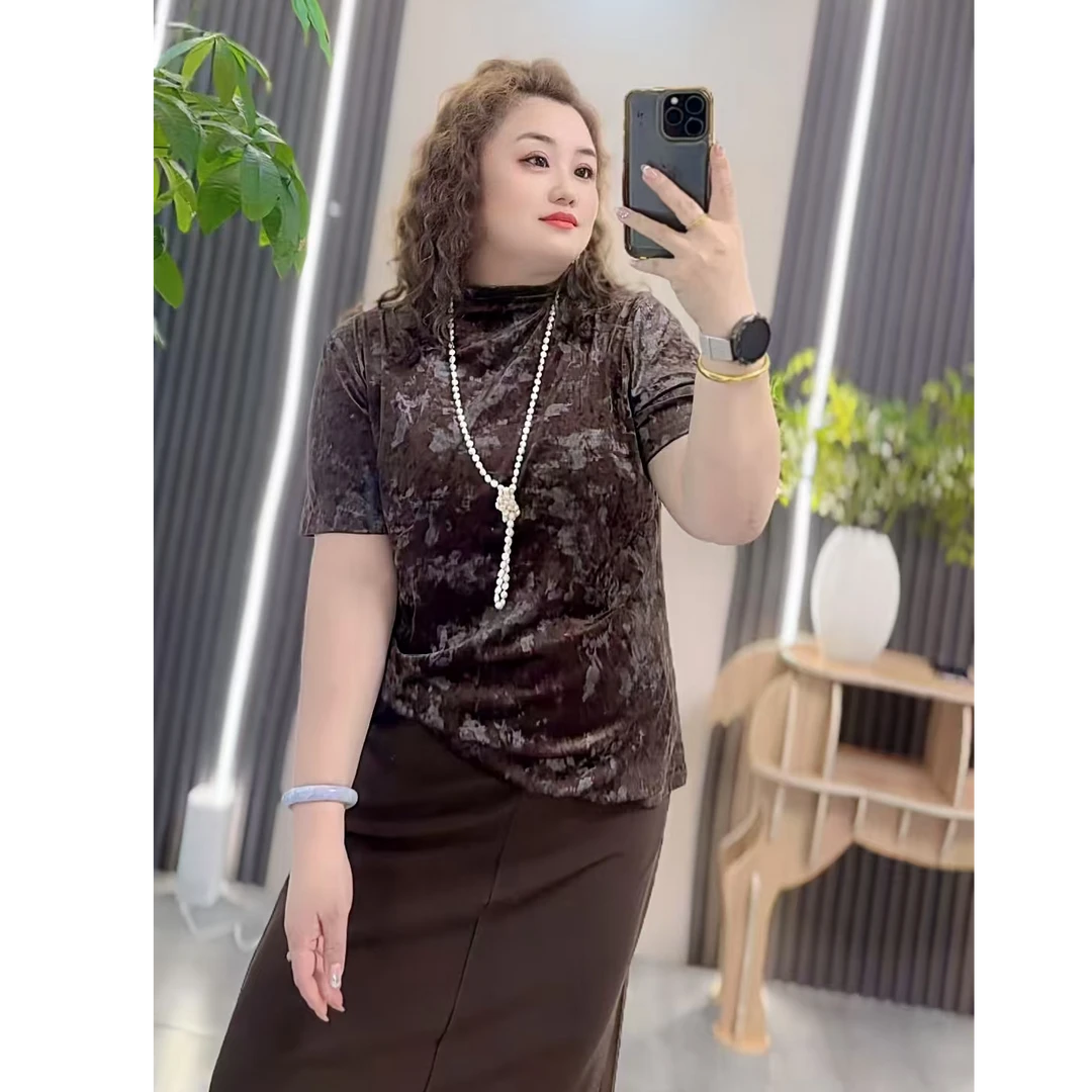 3705（丹姐家）晕染钻石绒半高领显瘦秋季新款气质弹力上衣小衫潮