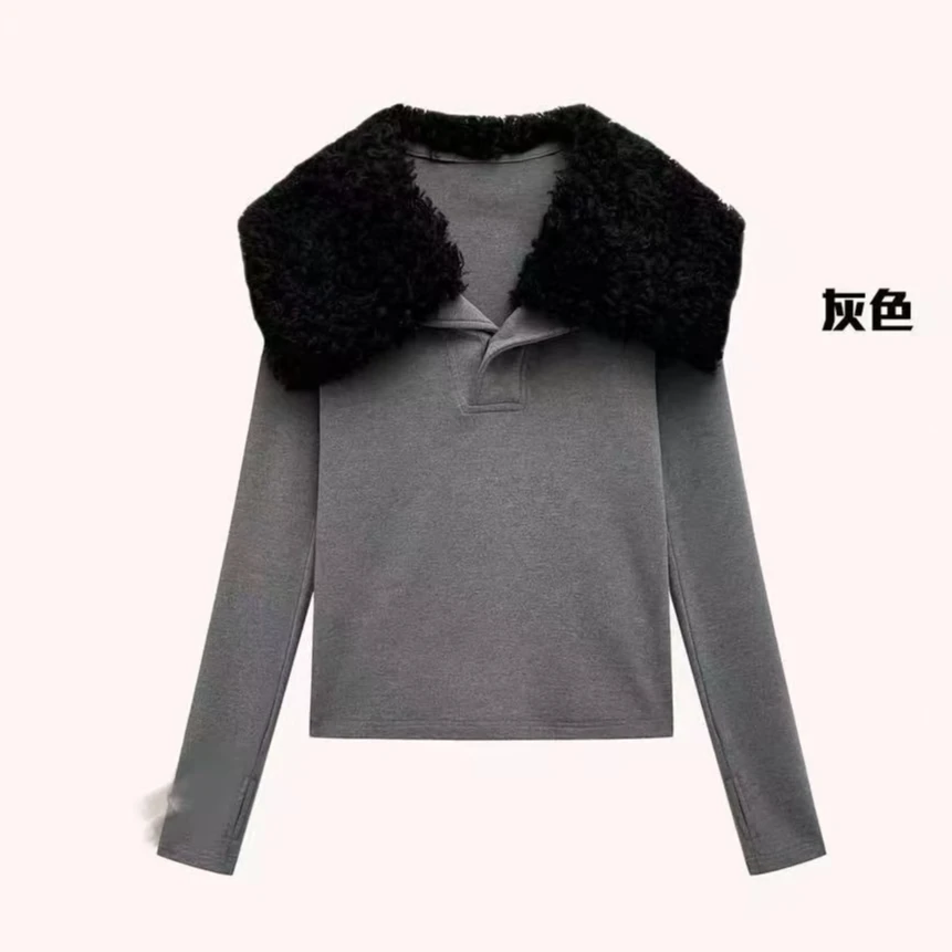 uu6191羔毛领子可拆卸翻领加绒设计感上衣