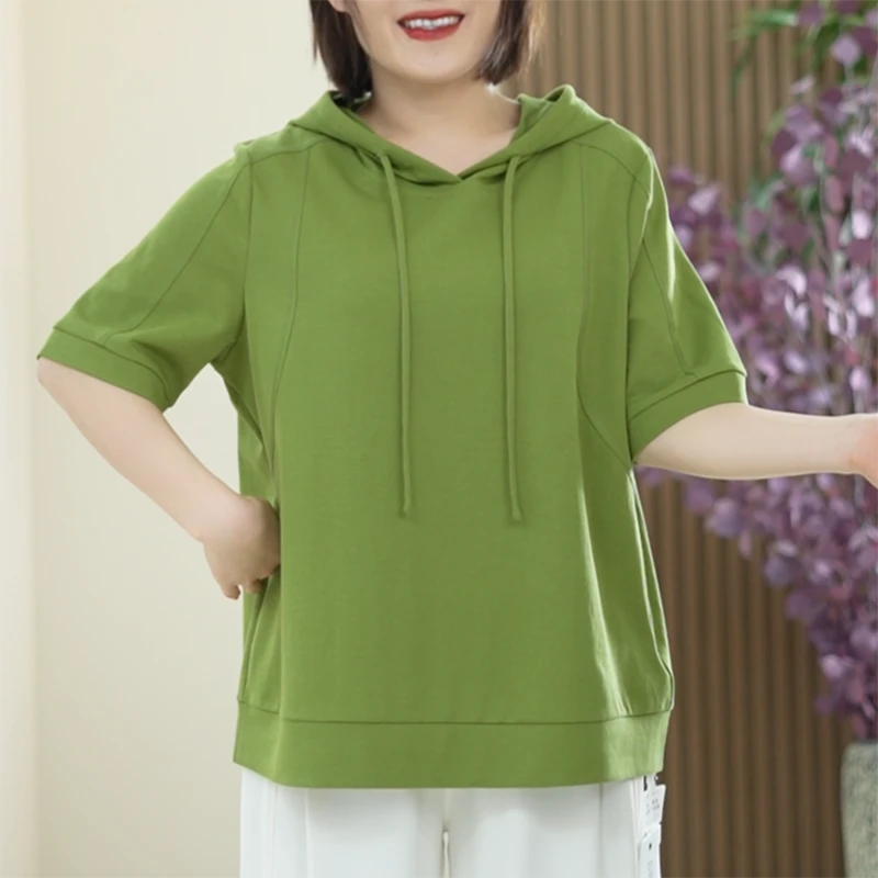 雅沙棉新款T恤女大码弹力百搭显瘦休闲减龄修容线上衣夏季薄卫衣