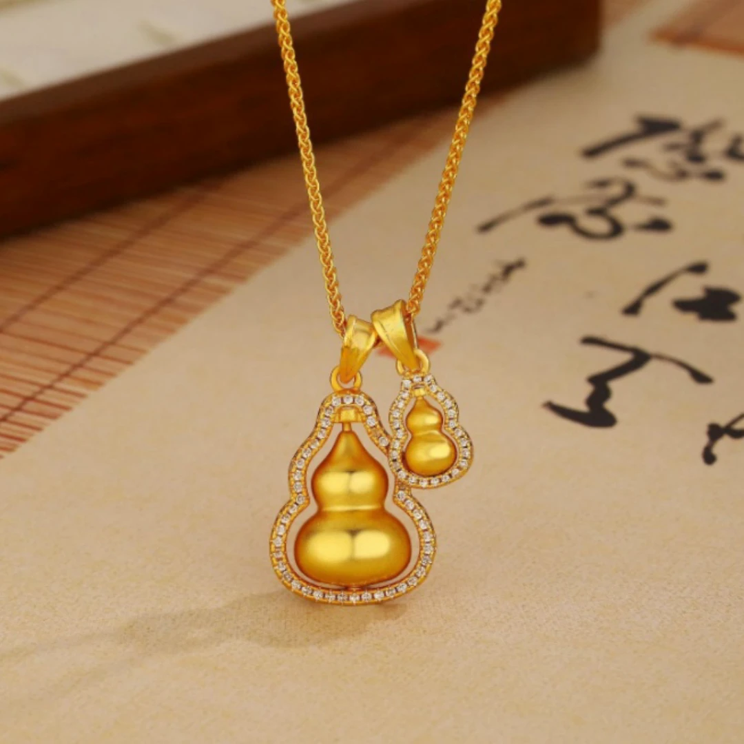 【现货现发】新中式金色双葫芦国风福牌流苏链ZD0331