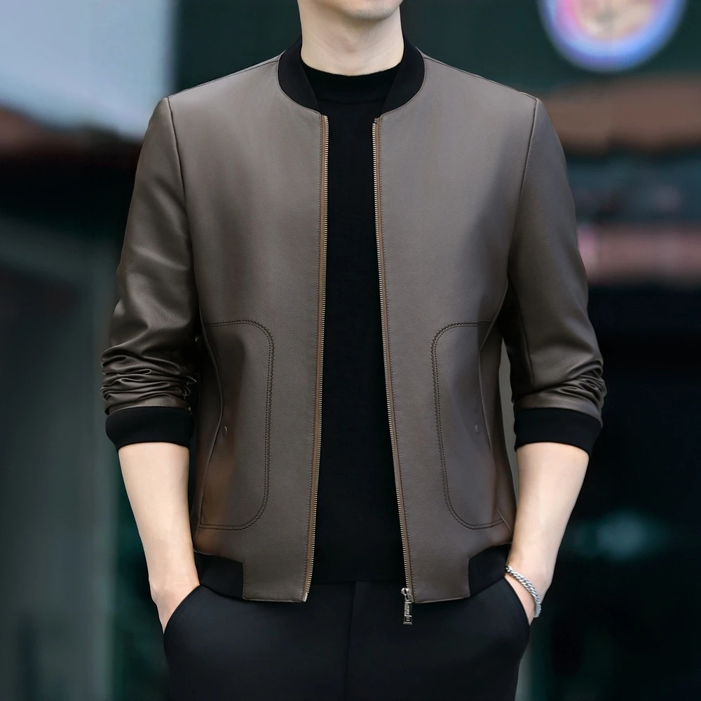 SALBUROS萨尔布勒斯春秋海宁时尚皮衣男士山羊皮夹克休闲短款外套