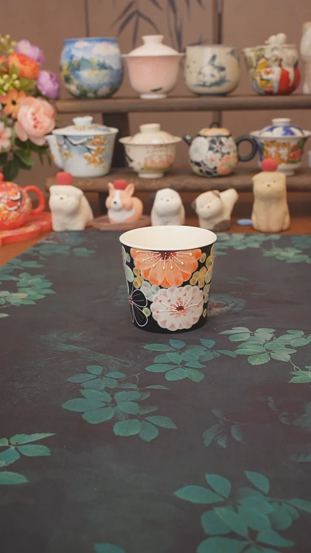 花满蹊 黑色猪口杯