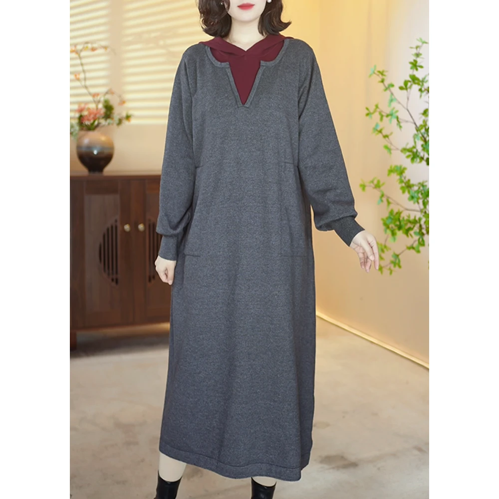 【X296】2025新款时尚百搭宽松针织显瘦洋气连衣裙