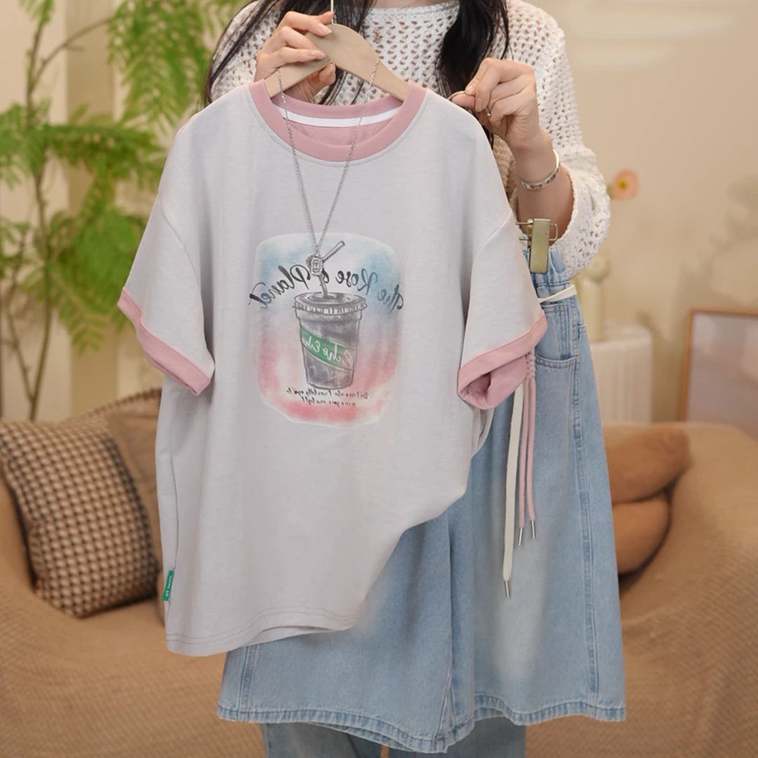 女大童夏季短袖套装洋气青少年初高中生半袖t恤牛仔中裤两件套薄