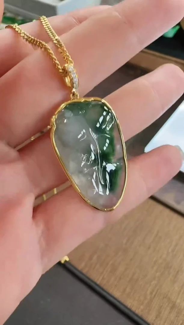 吊坠(不含链)18K金镶嵌翡翠吊坠