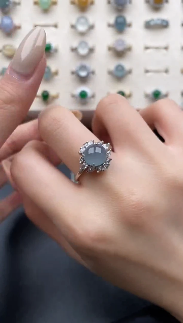 银S925镶嵌戒指翡翠一物一证一礼盒