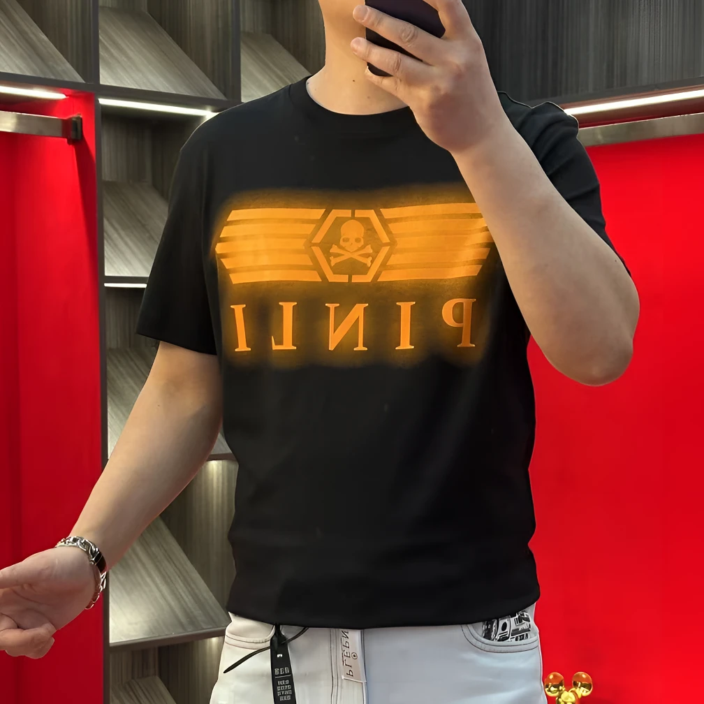 PP正品25新款潮流夏季液氨针织棉重工骷髅头印花圆领T恤衫25006