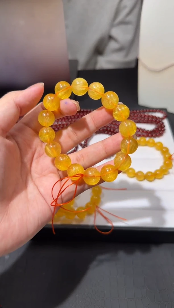 未镶嵌手链萤石13mm金丝雀萤石手串