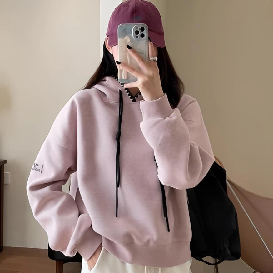 时髦小众刺绣花边宽松显瘦连帽卫衣女小个子2025春季新款短外套