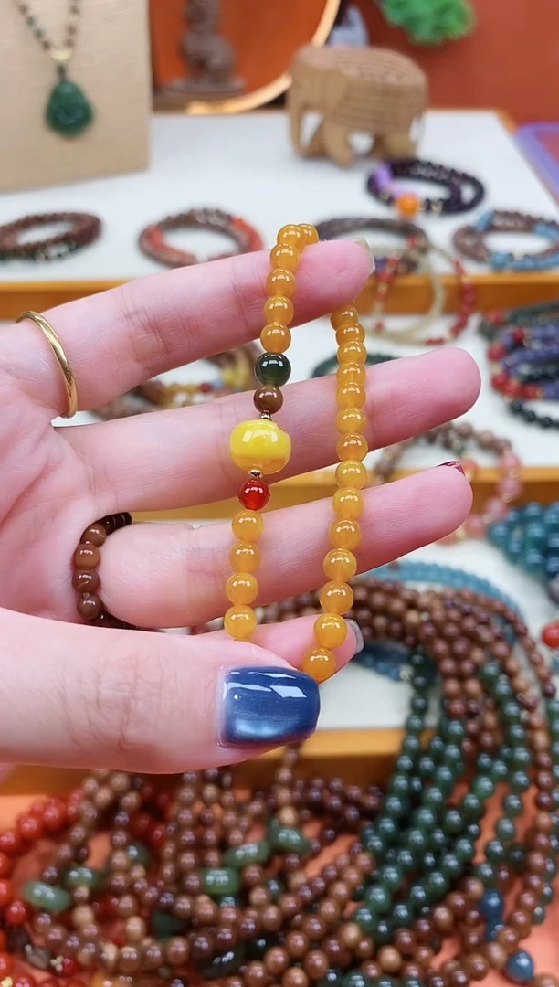 未镶嵌蜜蜡手链单圈蜜蜡和田南红手串