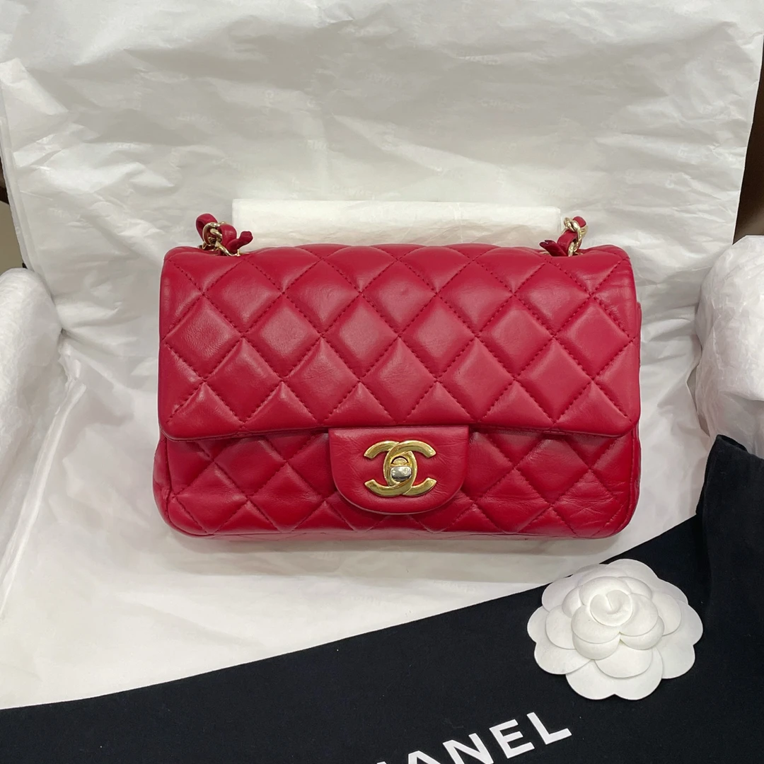 95新 Chanel/香奈儿 cf大迷你羊皮金扣 23开