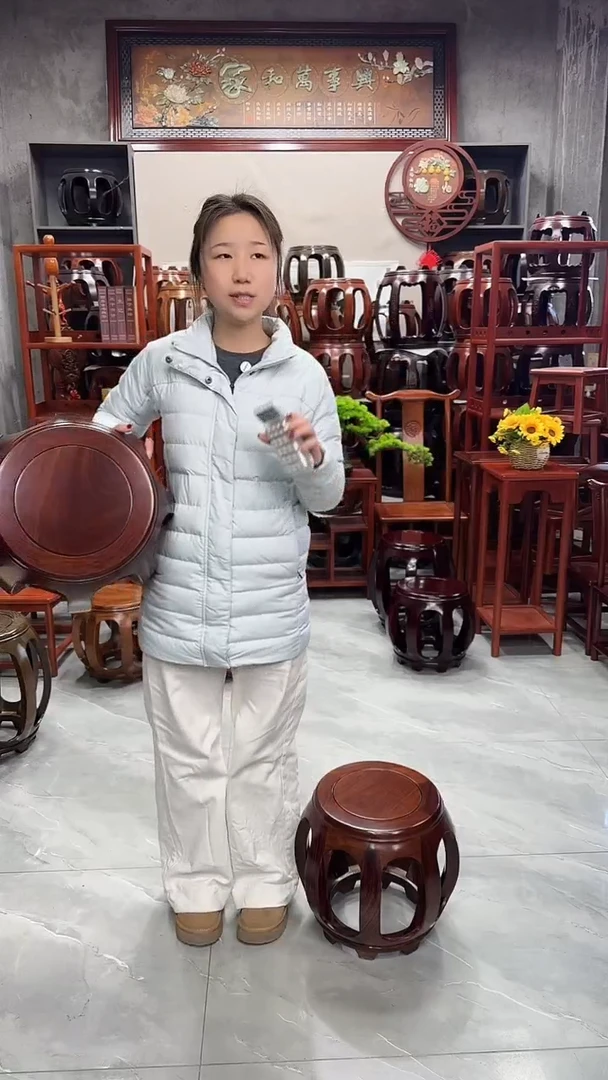 花梨木类家具胡桃色大号鼓凳三对（六条）