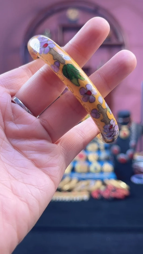 非遗 景泰蓝 公主镯 粗 60  黄色