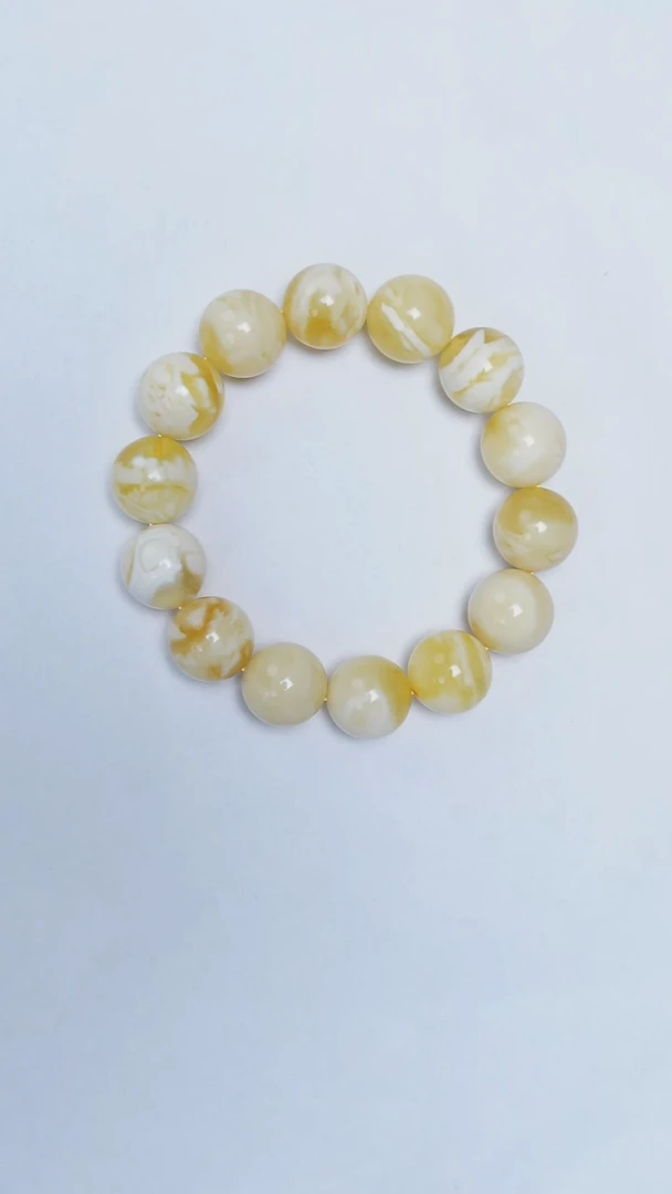 未镶嵌琥珀手链金妖白圆珠手串14mm