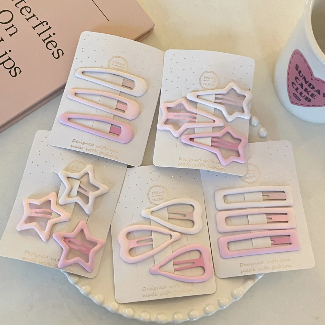 2套6个粉色星星侧边发夹套装