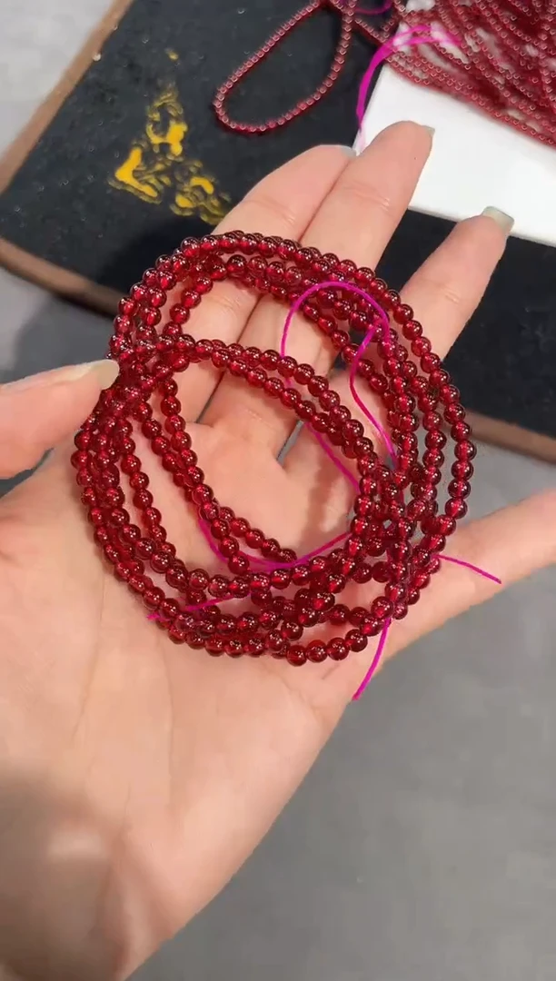 水晶手链未镶嵌1号香槟石榴石三圈手链3.8mm