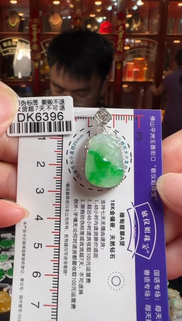 颈饰18K金镶嵌翡翠DK6396飘绿如意