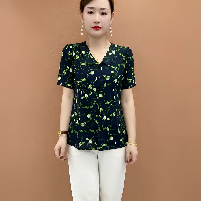 中老年妈妈装短袖时尚气质百搭显瘦印花透气舒适小衫妈妈装上衣