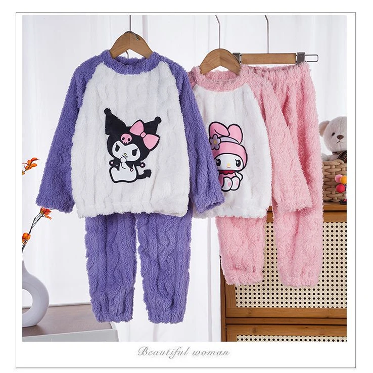 女童睡衣套装秋冬季法兰绒洋气女孩加绒加厚可爱家居服珊瑚绒套装