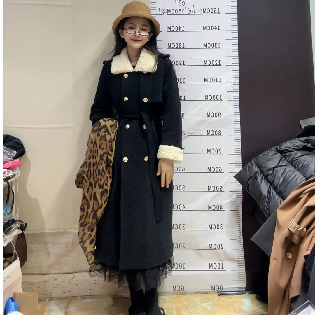 小个子定制2025冬季长款羊羔毛领仿水貂加棉大衣