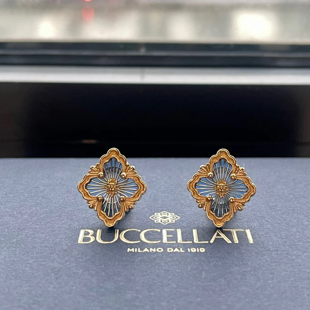 未使用 BUCCELLATI/布契拉提 小花6枫 opera 蓝珐琅大号耳环 25年