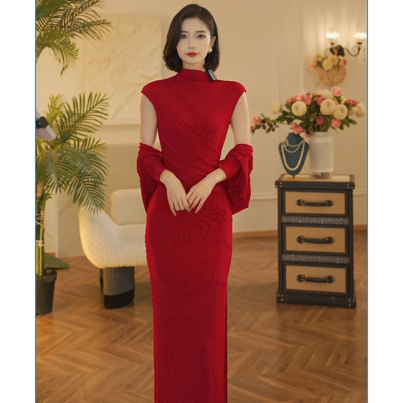 ANANY【丹红】夏季新款高级感气质显瘦显高短袖显瘦连衣裙W-40836