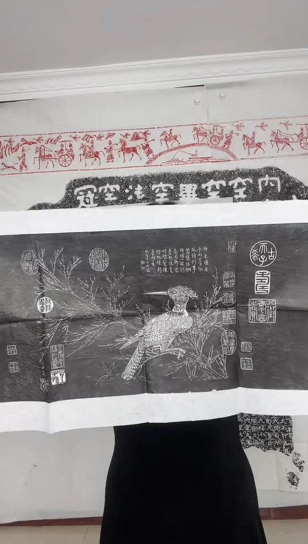 昌化石印石赵孟頫《戴胜图》30*65