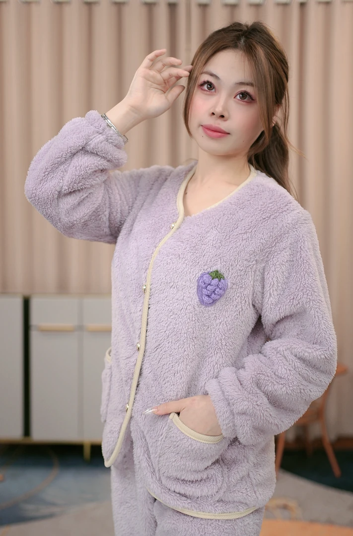 【正版反季价】加绒加厚睡衣女冬季新款保暖套装外穿毛绒家居服女秋