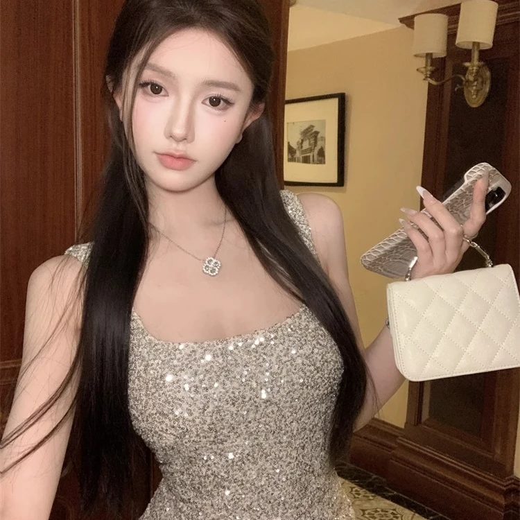 重工亮片洋气性感吊带背心女夏季辣妹网红时尚炸街新款女装上衣