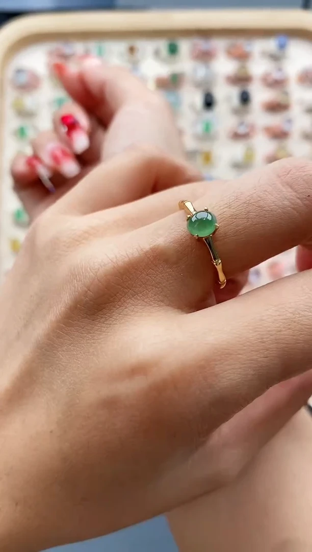 【闪购商品】翡翠戒指银S925镶嵌缅甸天然A货翡翠111  1+9