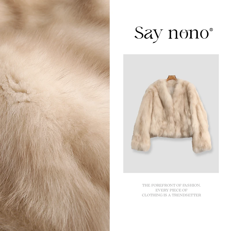 懒猫nono│Saynono狐狸毛V领皮草短外套/MLL93