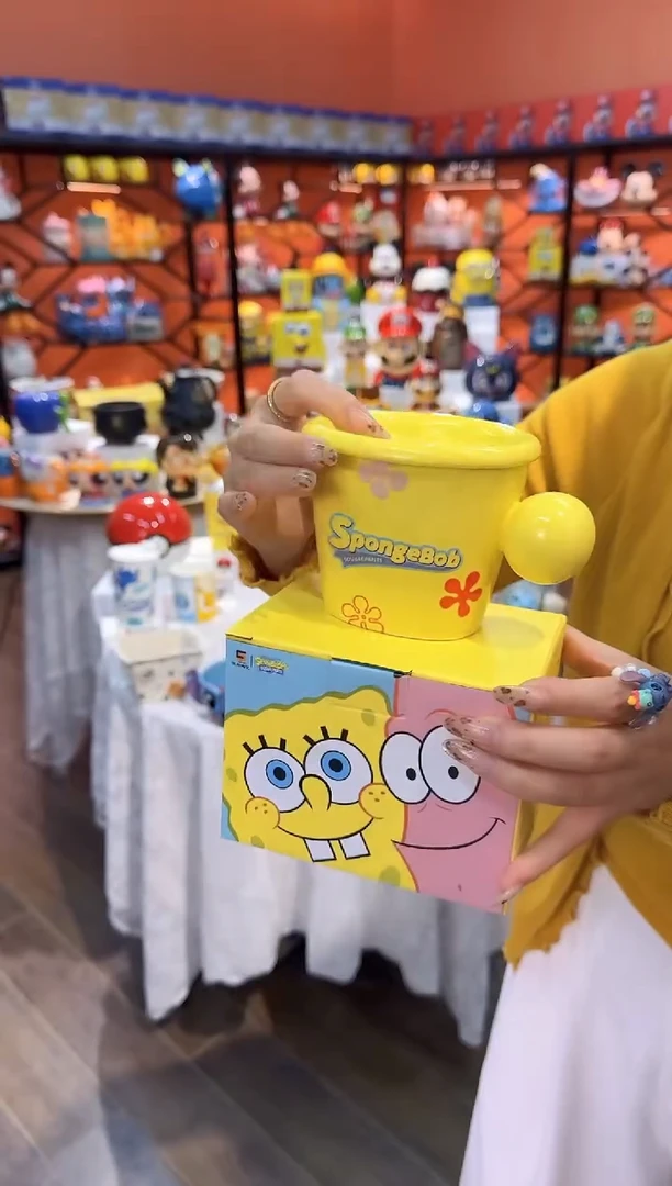 瓷片@@海绵宝宝陶瓷早餐杯带盖碟