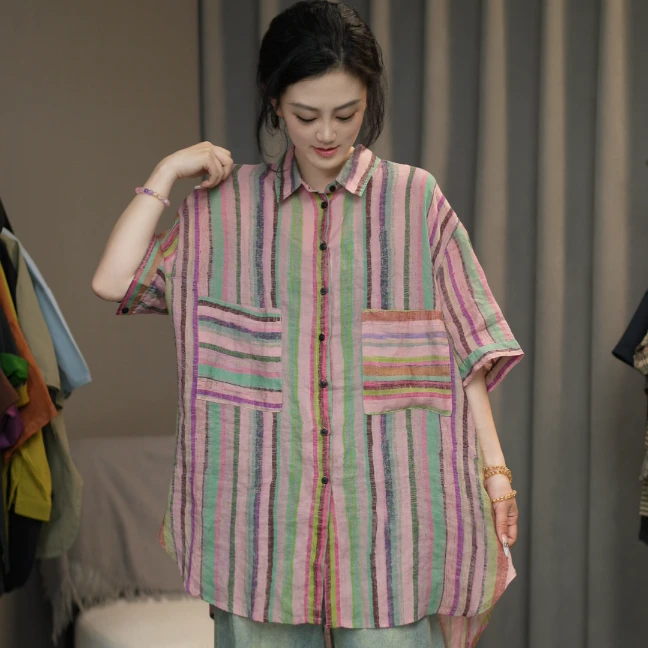 【一恬家】2025年夏季新款休闲百搭超显瘦苎麻衬衫