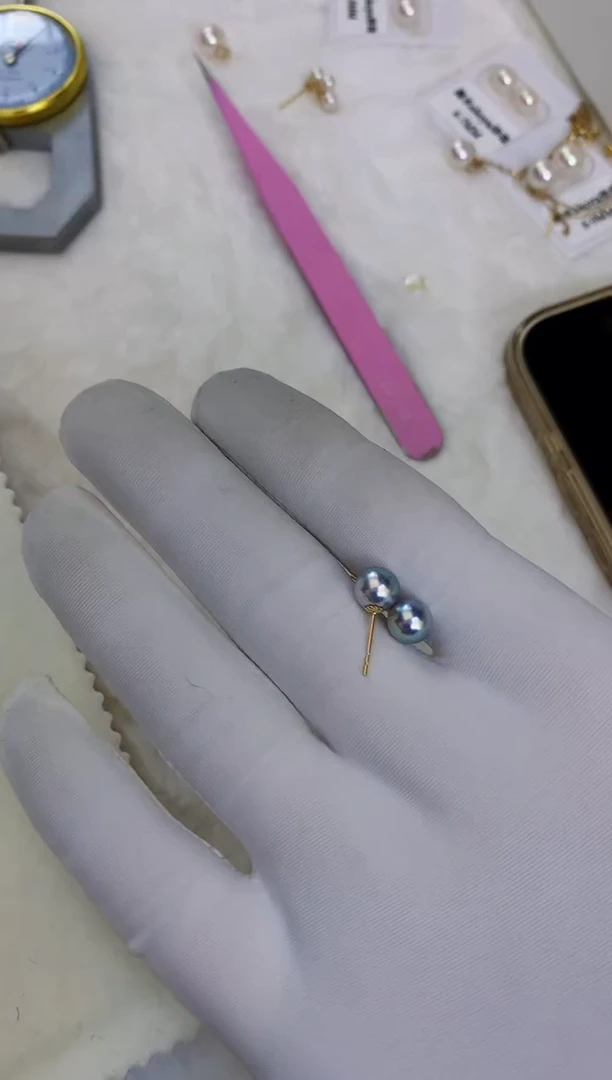 18K金镶嵌海水珍珠饰品6-7真多麻色素钉定制