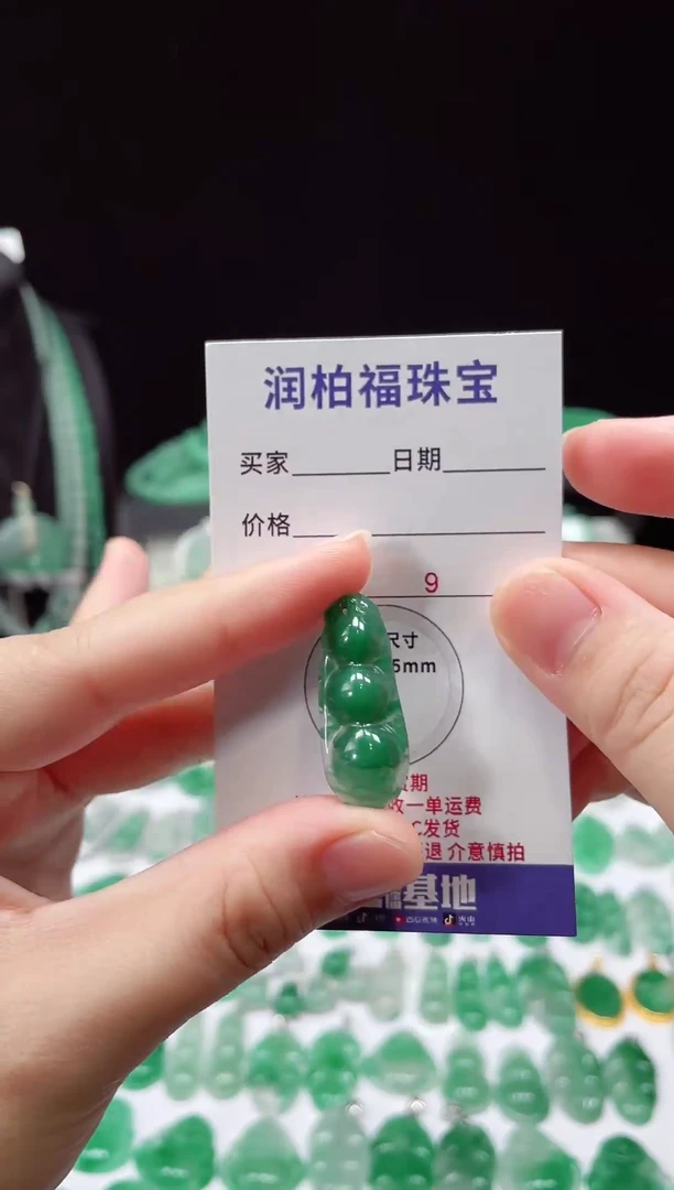 吊坠(赠链)未镶嵌石英质玉（非洲翠）福豆7.8