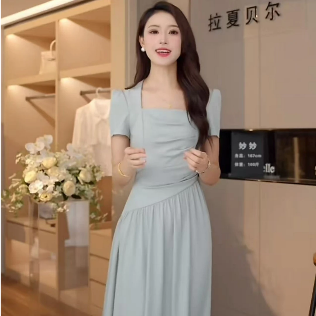 拉夏贝尔【纳己】25夏季洋气温婉大方气质显瘦短袖连衣裙 10556 LSC