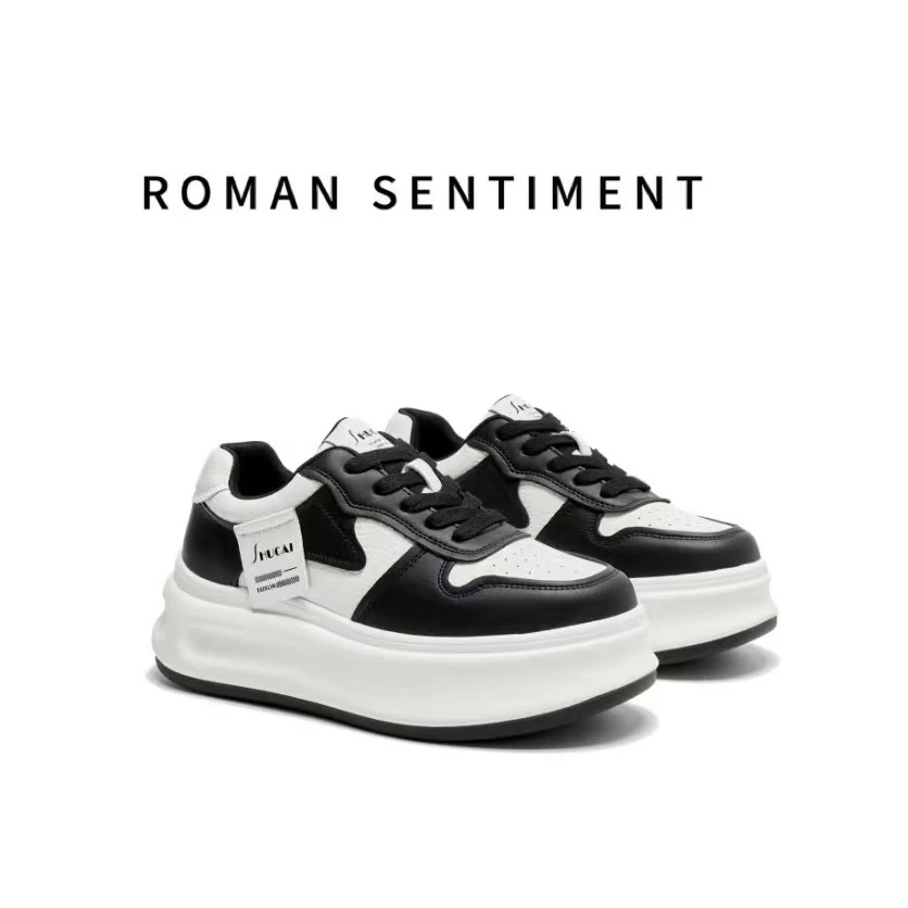 时尚百搭低帮系带ins风真皮厚底板鞋