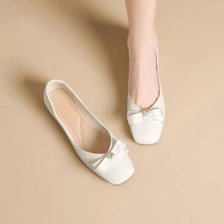 真皮浅口软底女单鞋2025新款百搭气质法式蝴蝶结玛丽珍鞋子女鞋