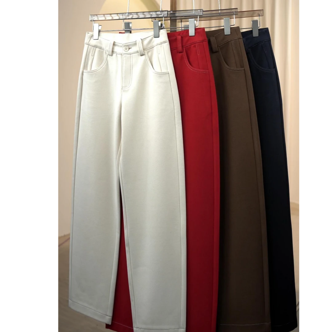 【降温必备】早冬新款纯色热力感羊毛裤百搭时尚舒适弯刀裤直筒1966