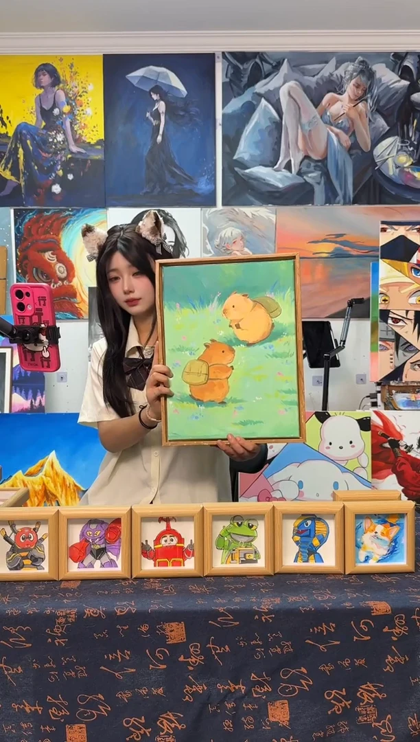 丙烯画广****房卡皮巴拉丙烯画s加木色框