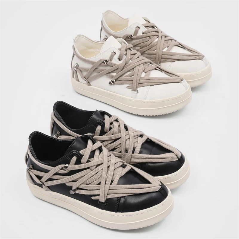 ro鞋小众百搭低帮疯狂绑带五芒星奶香底休闲板鞋潮人同款欧美男鞋