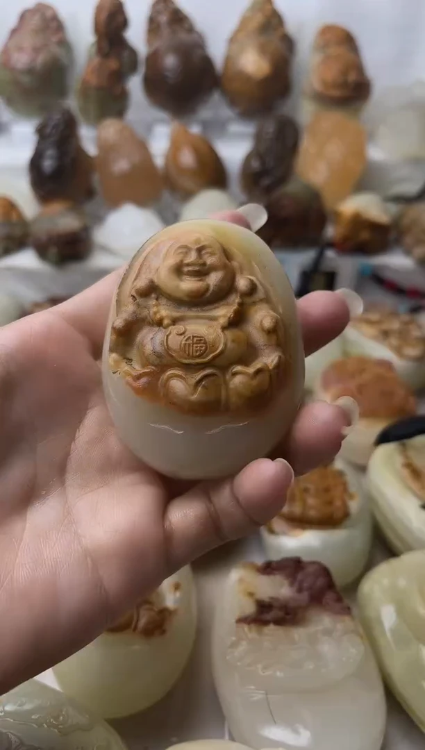 石材方解石手把摆件不退换弥勒佛